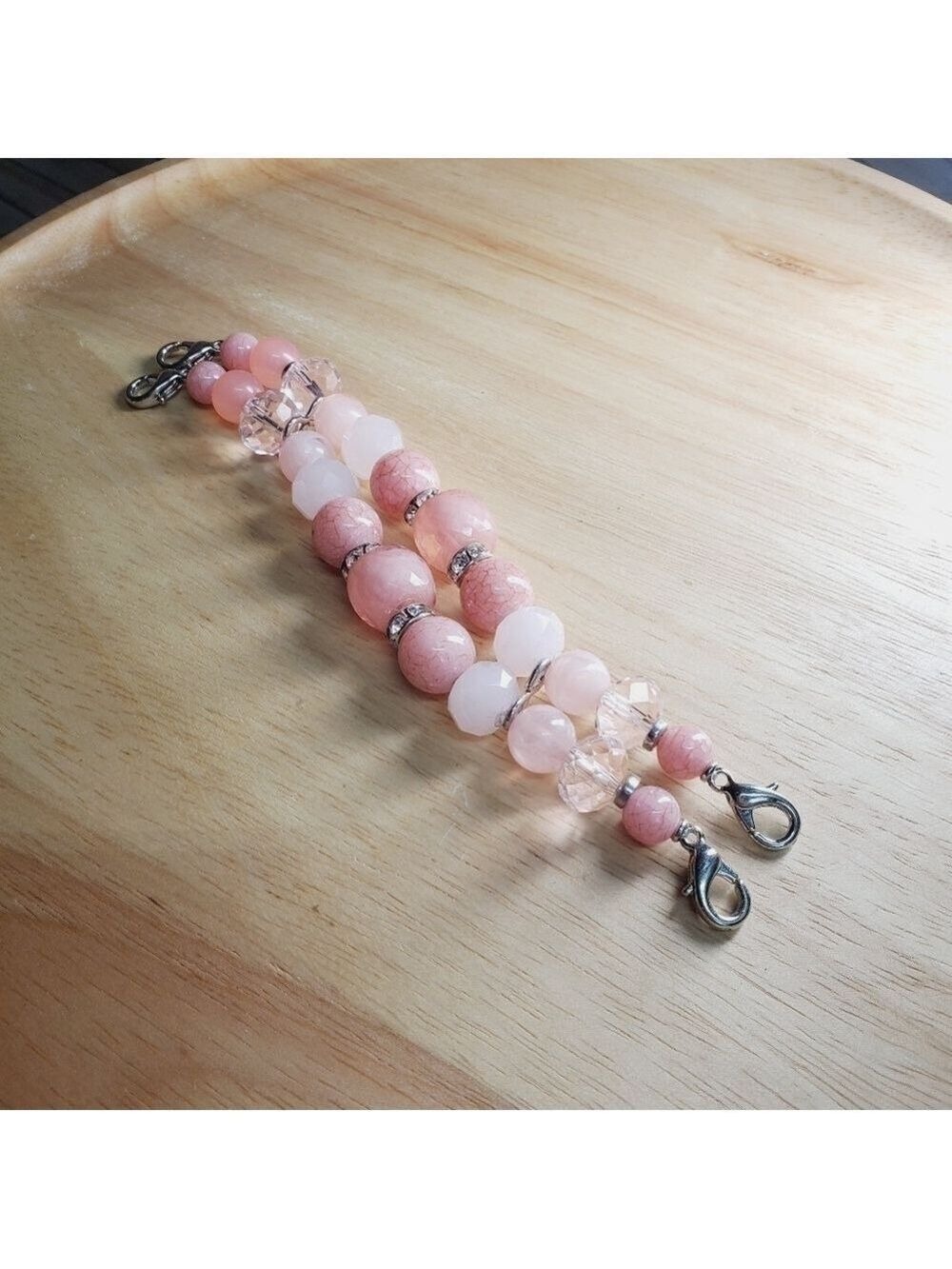 Beaded Medical ID Bracelet, Pairs with Medical ID Tag Pink Jeweled Beads Charms
